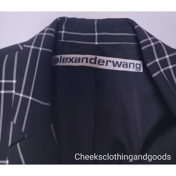 Alexander Wang Plaid Double Breasted Blazer Black White Zip Sleeve Women - Picture 9 of 12